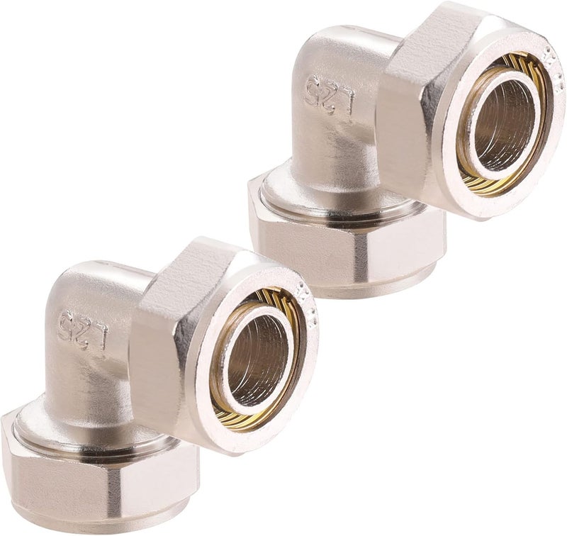 ANCIMOON 2PC 3/4’’ Elbow Air Piping Fittings, Brass-Nickel Plated, 200PSI, Air Fittings For Shop Garage Compressed Air line System Kit - Image 1
